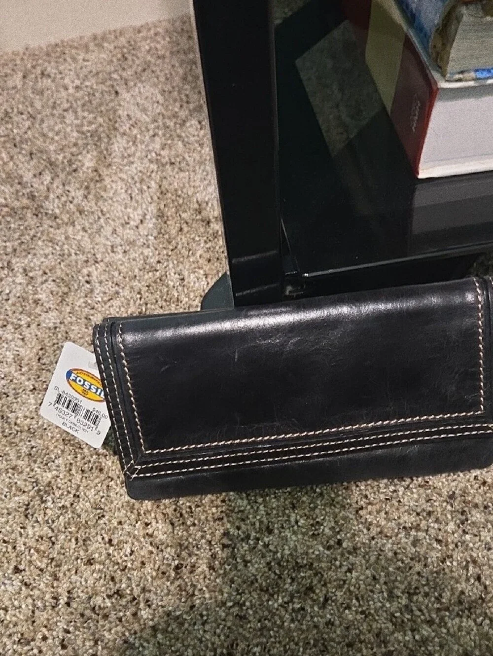 Fossil Black Leather Men's Bifold Wallet with ID Window